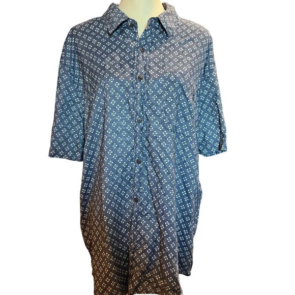 Faherty Men's Short Sleeve Button Down Shirt, Blue Geometric Print, Size XXL - Picture 1 of 7